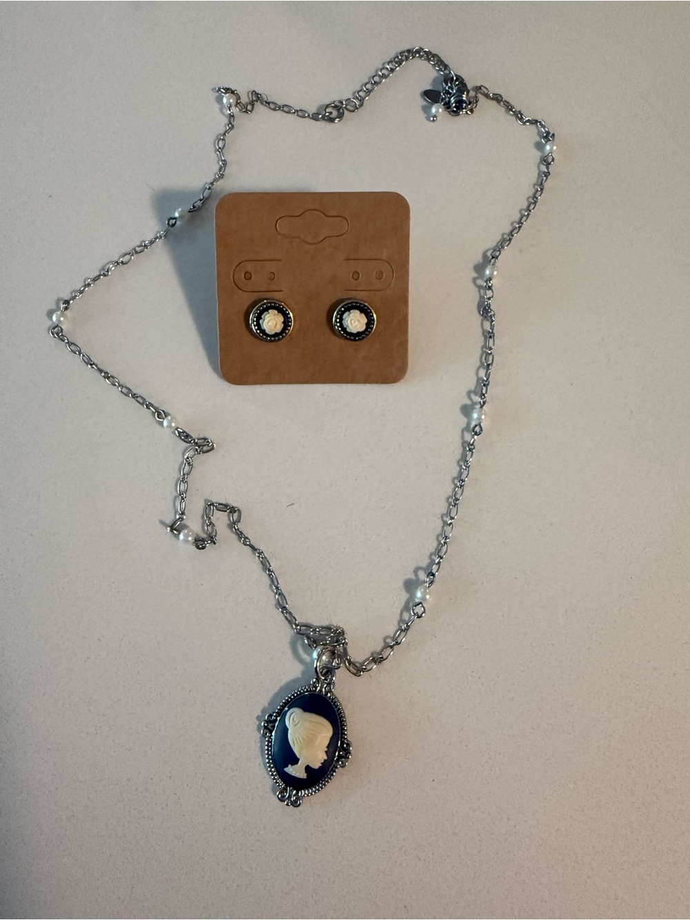 Lia Sophia Vintage-Inspired Black Cameo Pendant Necklace with Matching Earrings